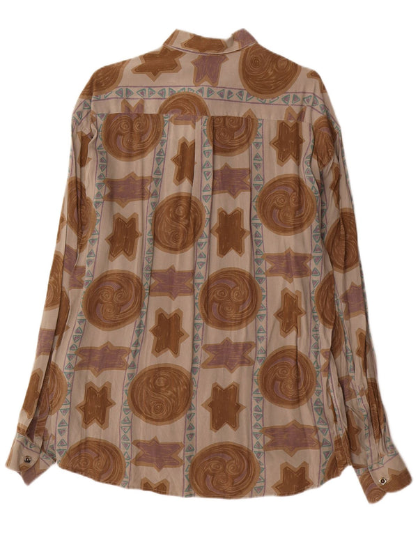 Camisa masculina vintage com padrão abstrato viscose marrom médio