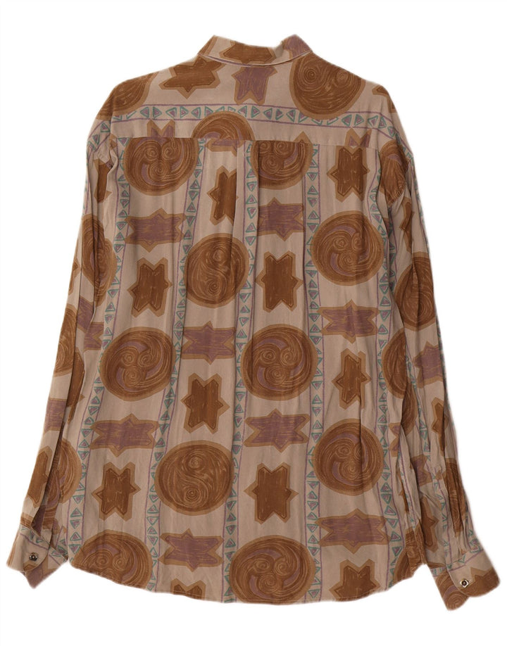 Camisa masculina vintage com padrão abstrato viscose marrom médio