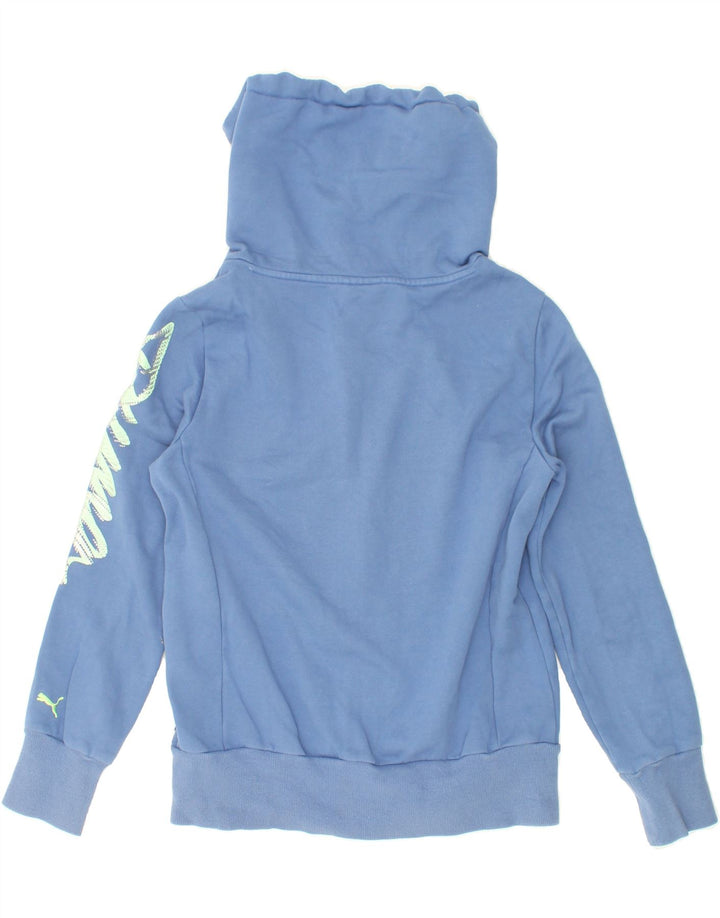 PUMA Womens Graphic Zip Hoodie Sweater UK 14 Large Blue Cotton Vintage Puma and Second-Hand Puma from Messina Hembry 