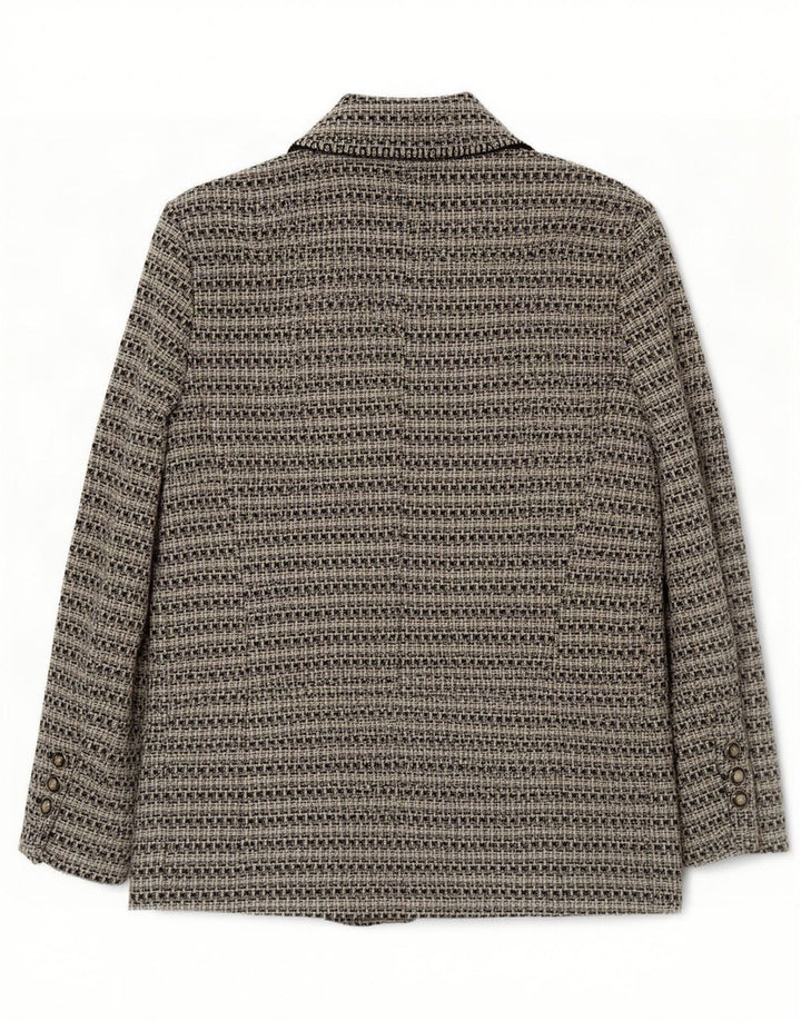 Jaqueta blazer feminina Zara com 3 botões Reino Unido 18 XL cinza risca de giz poliéster