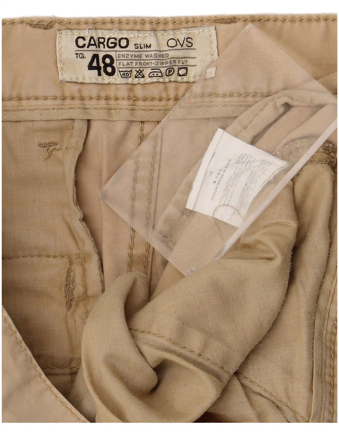 Calça cargo masculina OVS Slim IT 48 médio W34 L32 algodão bege
