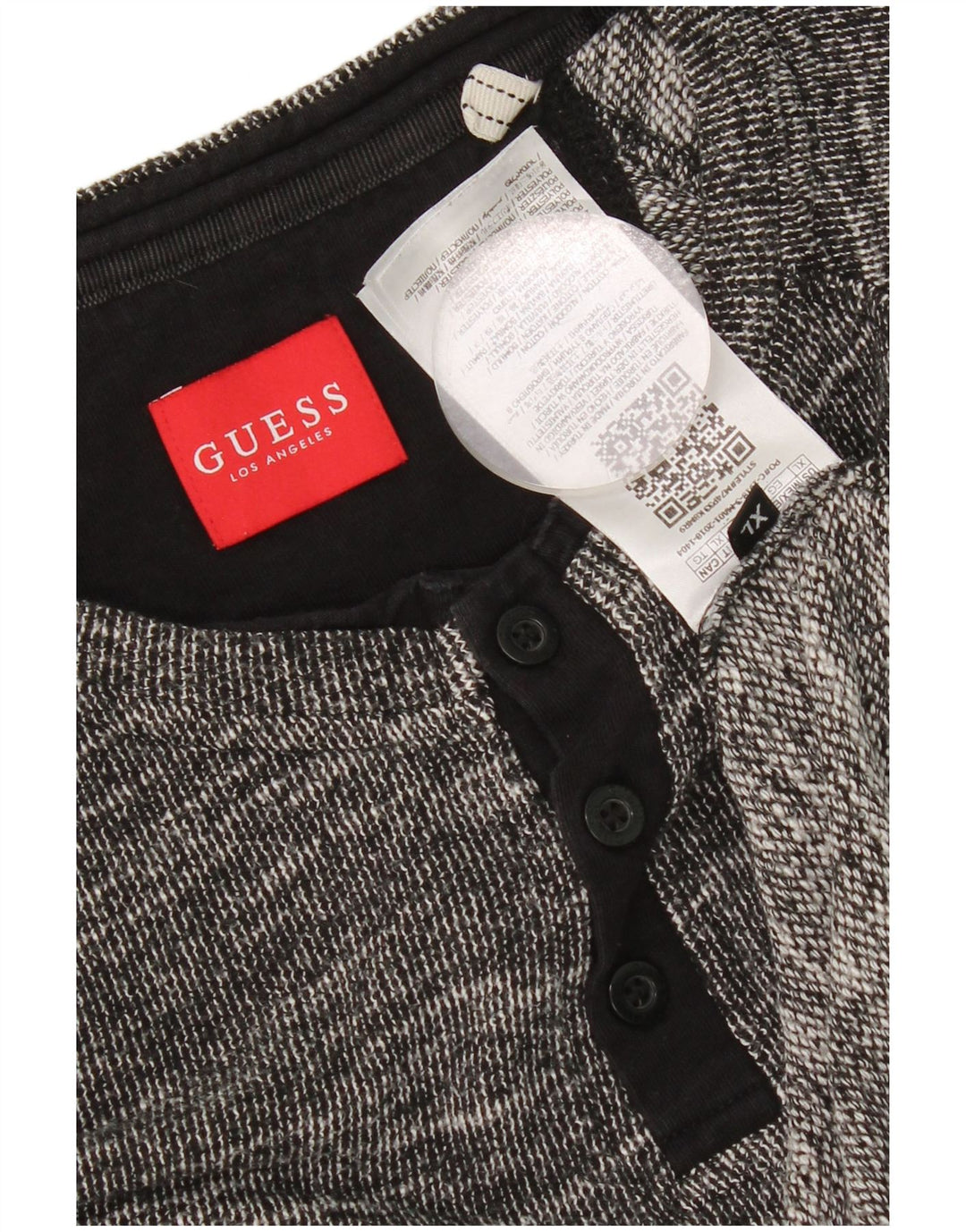 Guess Camiseta masculina de manga comprida grande algodão manchado cinza