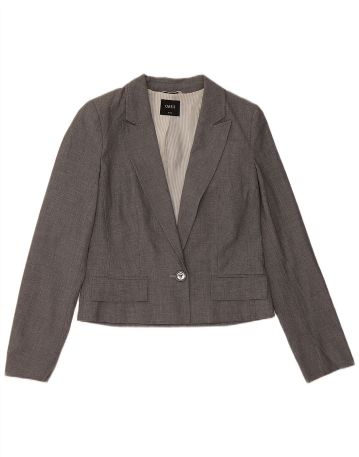 Jaqueta blazer feminina OASIS crop 1 botão Reino Unido 8 poliéster cinza pequeno