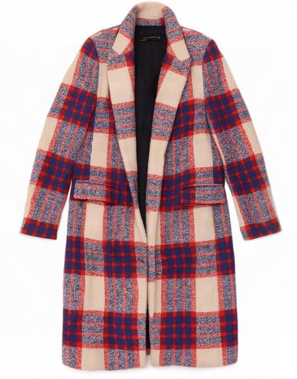 Sobretudo aberto feminino Zara UK 10 pequeno acrílico xadrez multicolorido