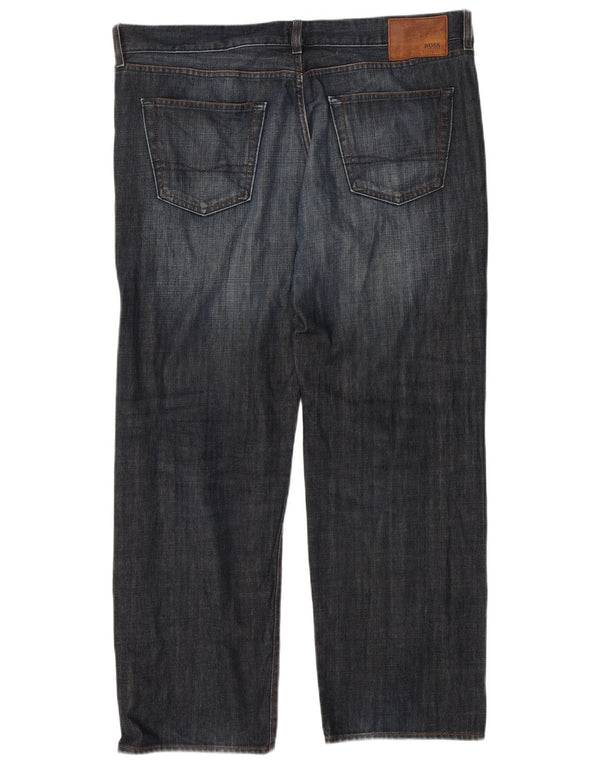 Hugo Boss Mens Straight Jeans W40 L32 Azul Marinho Algodão
