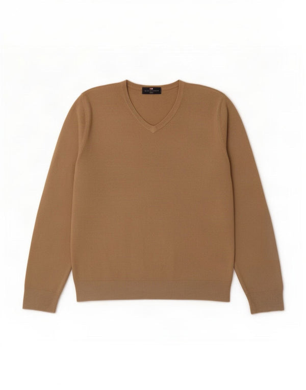Suéter masculino Marks & Spencer Blue Harbor com decote em V grande bege acrílico