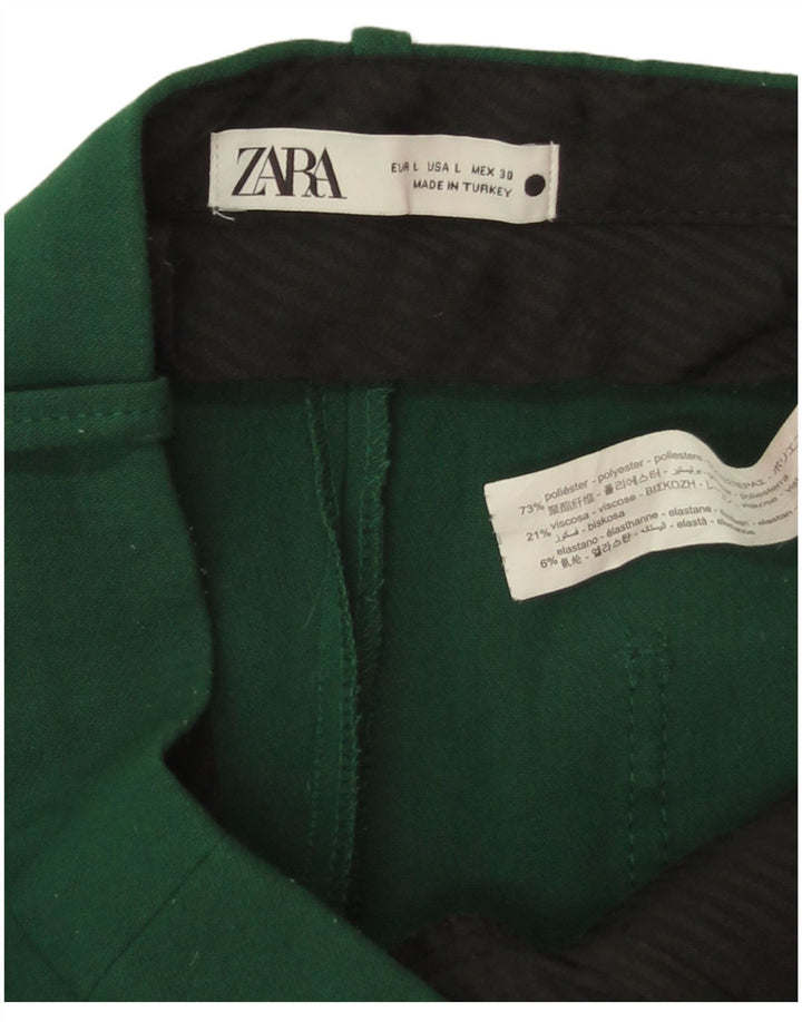 Zara Calça feminina reta cortada grande W30 L24 poliéster verde