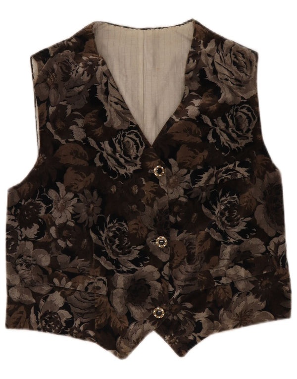 Colete feminino vintage UK 12 médio marrom floral