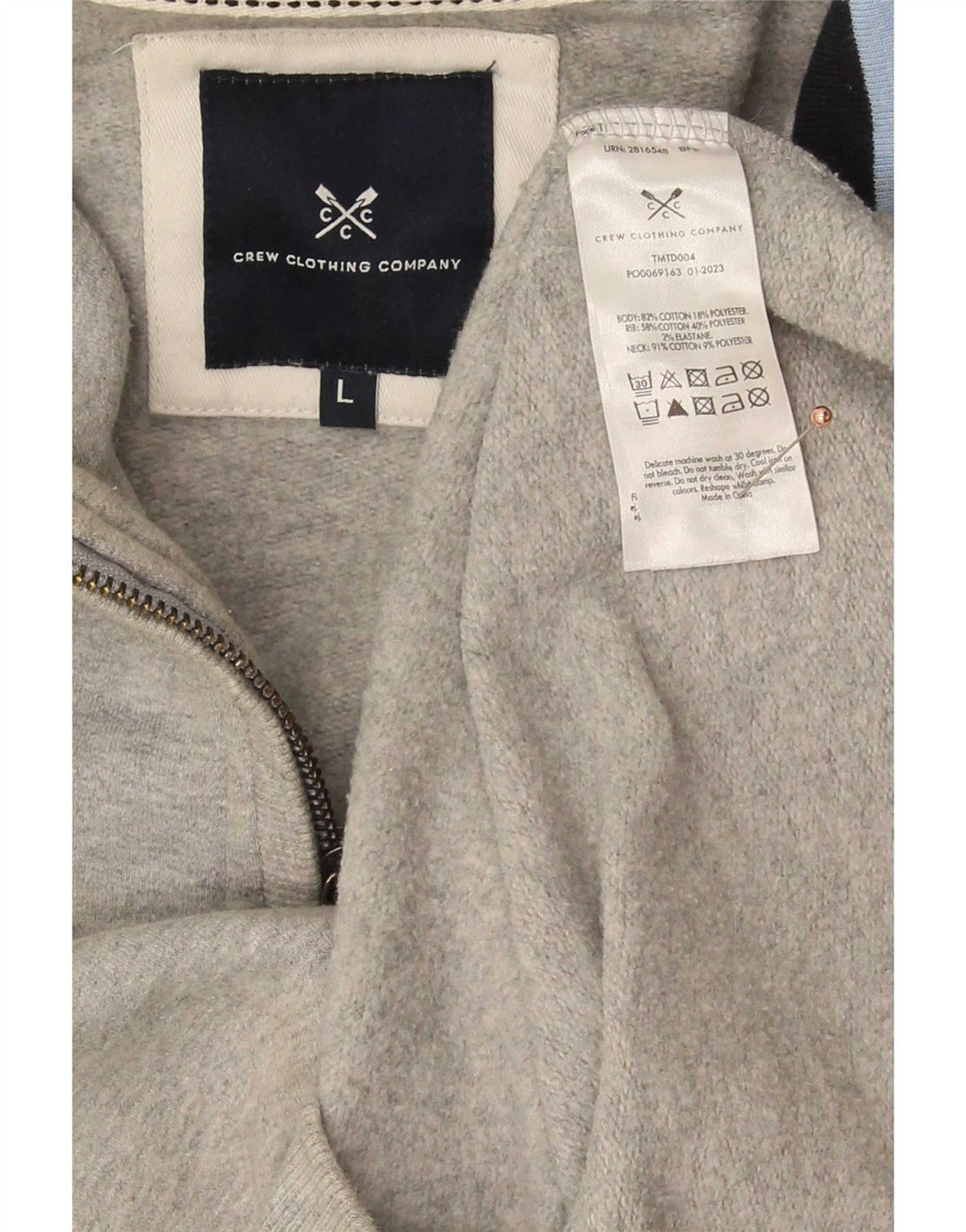 Crew Clothing Mens Zip Neck Moletom Jumper Grande Algodão Cinza