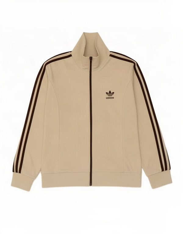 Adidas Womens Tracksuit Top Jacket UK 14 Médio Bege Algodão
