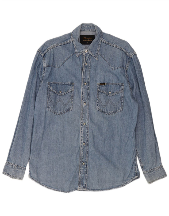 Camisa jeans masculina WRANGLER pequena azul algodão