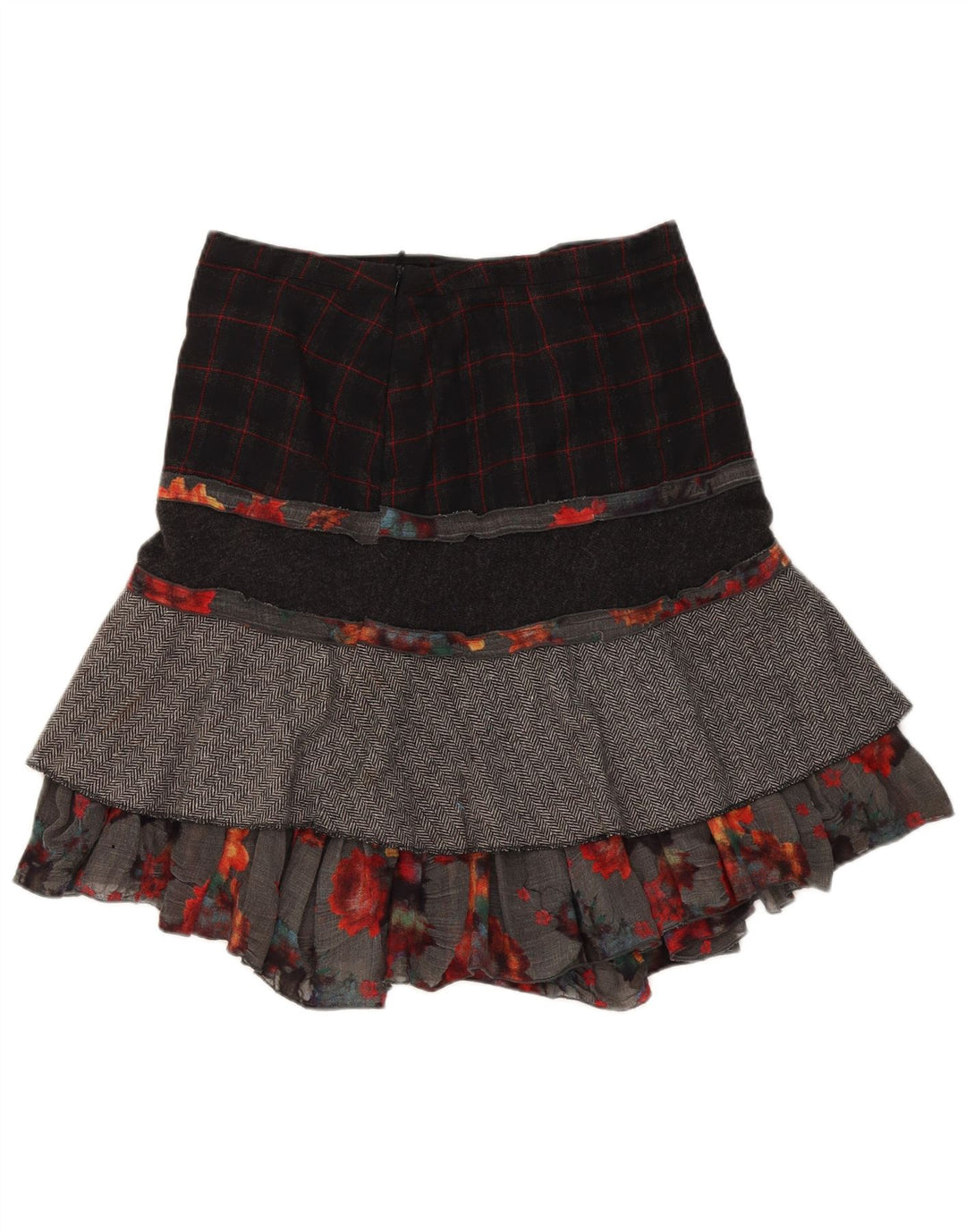 Bellissima saia feminina em camadas W32 grande patchwork multicolorido de lã