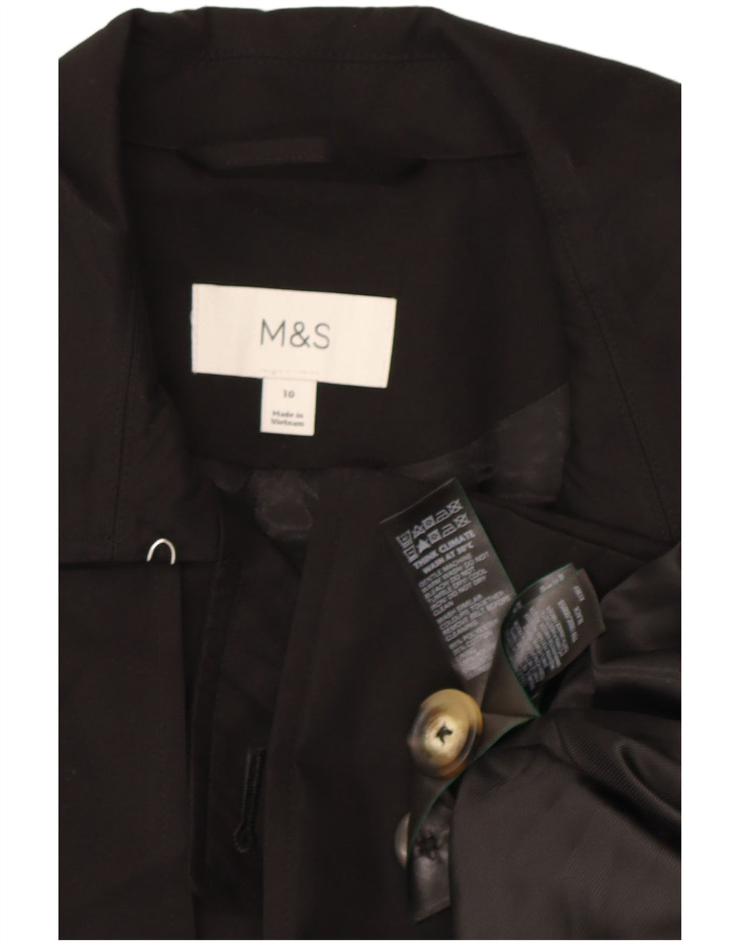 Casaco impermeável feminino Marks & Spencer com peito duplo Reino Unido 10 pequeno preto