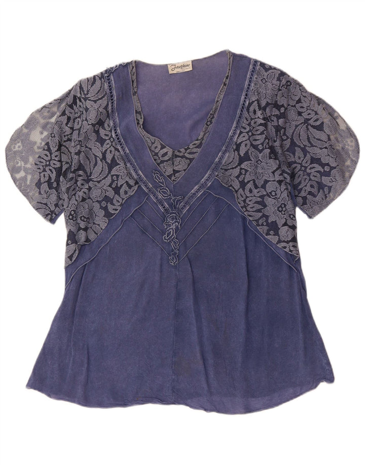 Blusa feminina JOSEPHINE UK 16 grande azul floral