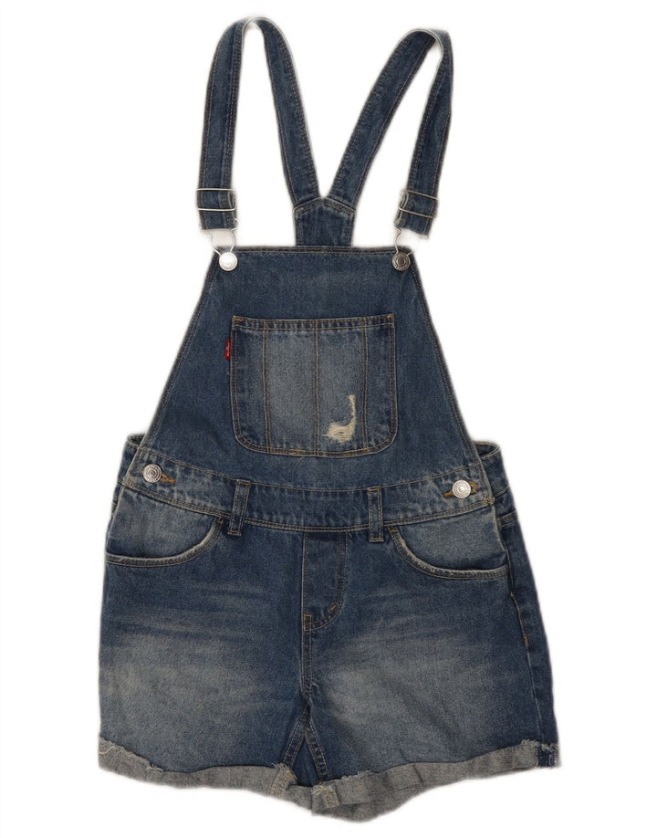 LEVI'S Girls Dungarees Denim Shorts 11-12 anos W28 algodão azul