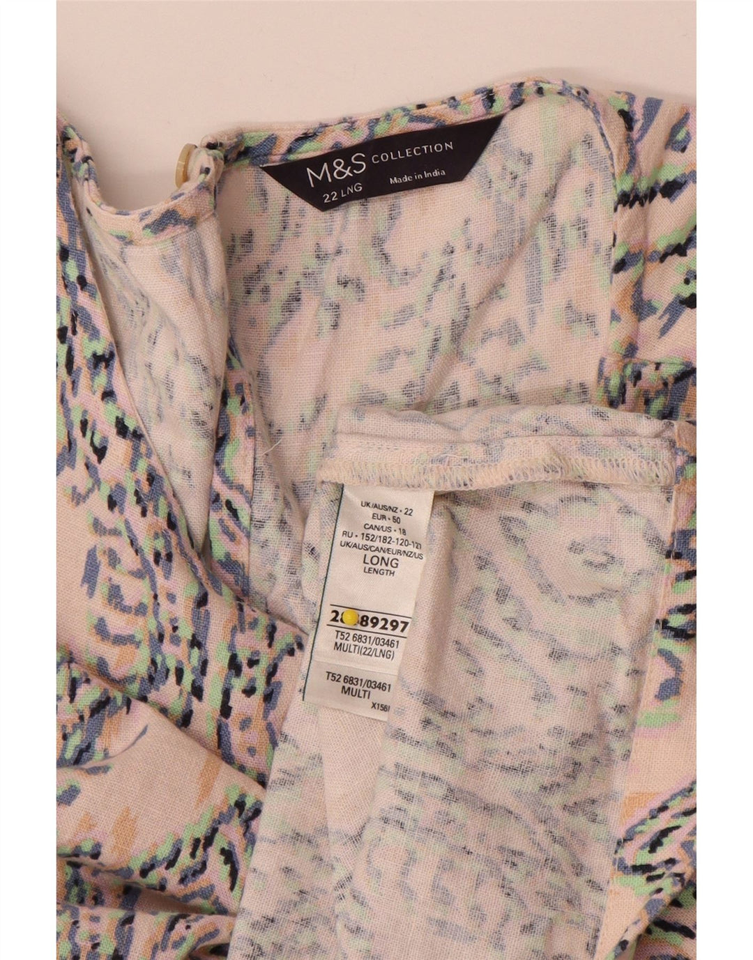 Vestido feminino Marks & Spencer sem mangas Shift UK 22 3XL multicolorido Ikat