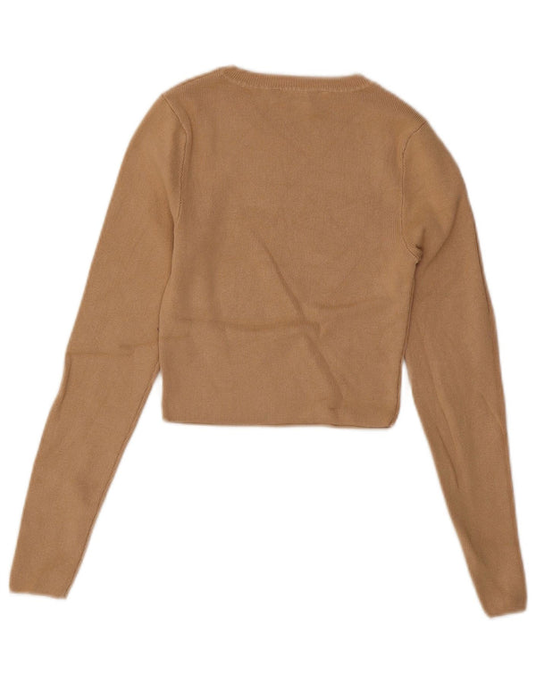Zara Suéter feminino cropped com gola canoa Reino Unido 8 pequeno bege viscose