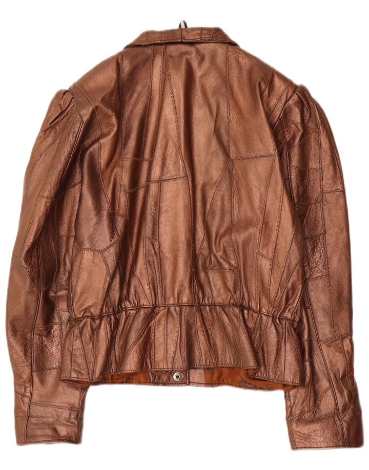 Jaqueta de couro feminina vintage UK 14 marrom médio