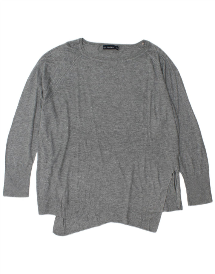 Zara Suéter feminino oversized com gola canoa Reino Unido 16 grande cinza