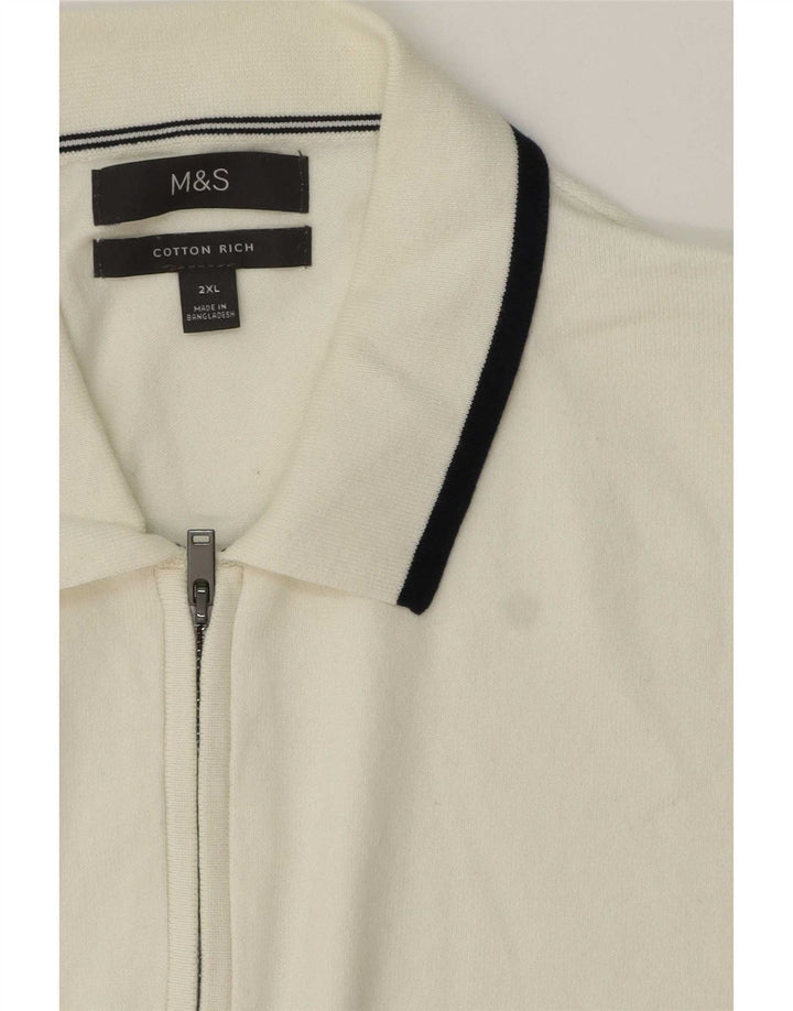 Suéter masculino Marks & Spencer com gola polo 2XL listrado branco