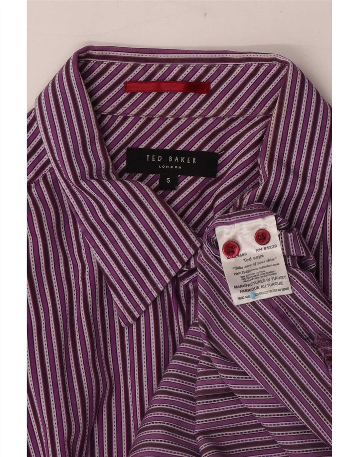 Camisa masculina Ted Baker tamanho 5 XL algodão listrado roxo