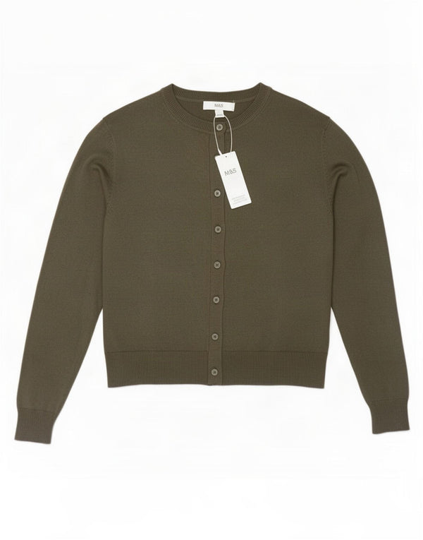Suéter cardigã feminino Marks & Spencer Reino Unido 12 viscose cáqui médio