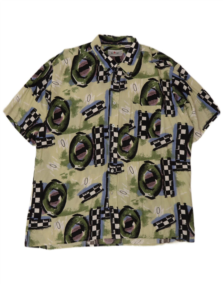 Camisa masculina vintage de manga curta 2XL Viscose geométrica multicolorida
