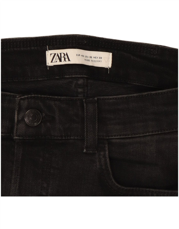ZARA Jeans skinny masculino desgastado UE 42 grande W32 L28 preto