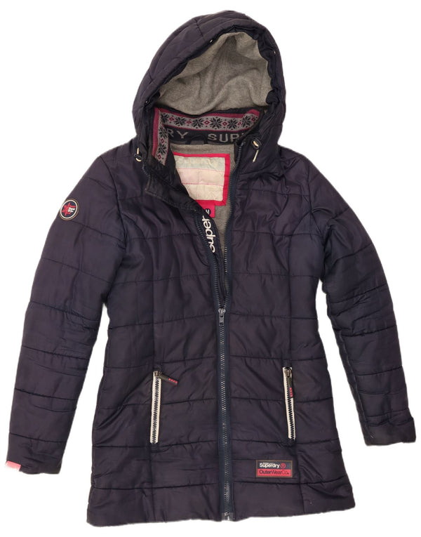 Casaco acolchoado com capuz gráfico feminino Superdry UK 14 médio azul marinho inverno