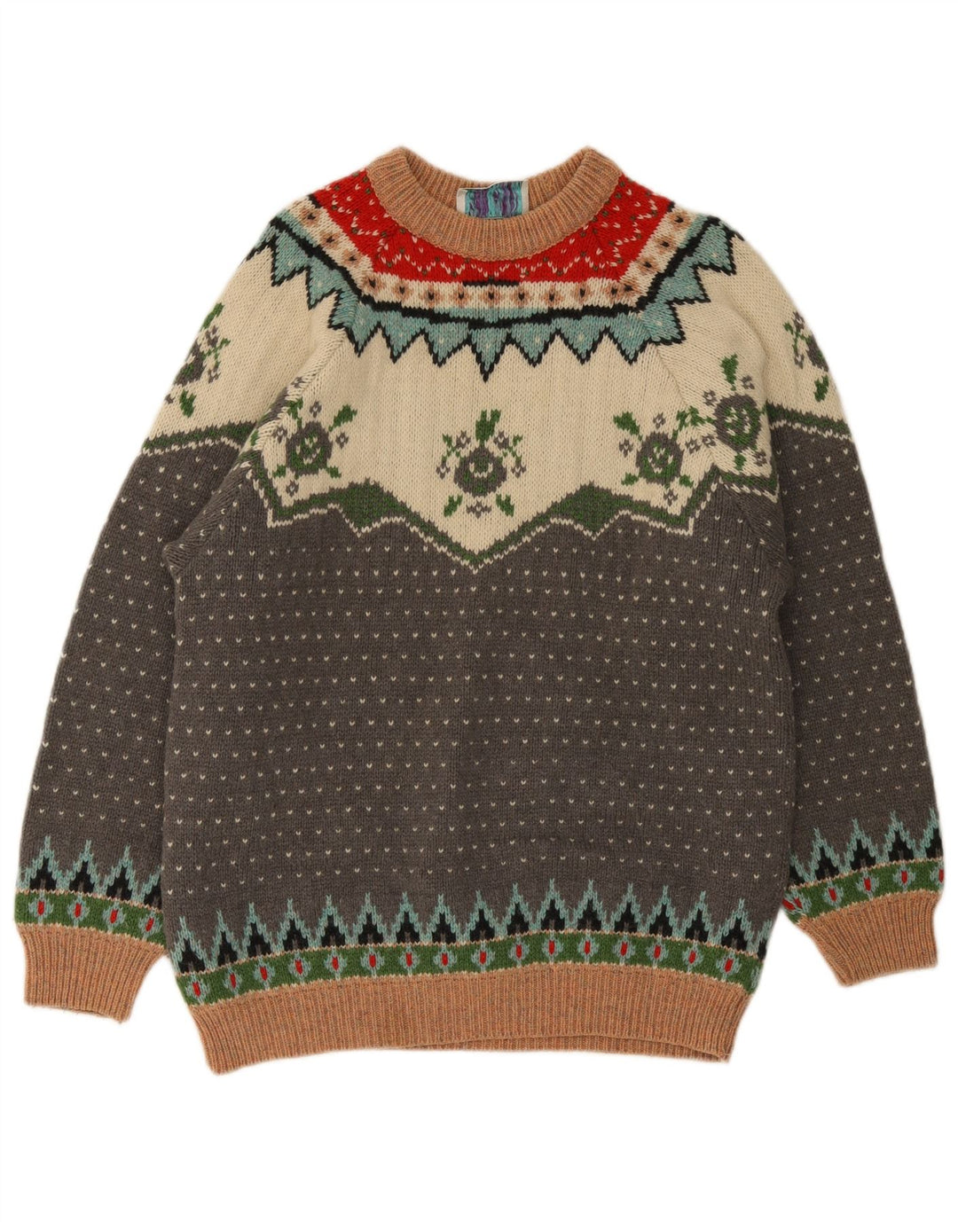 Suéter masculino Creativity com gola redonda, grande lã Fair Isle multicolorida