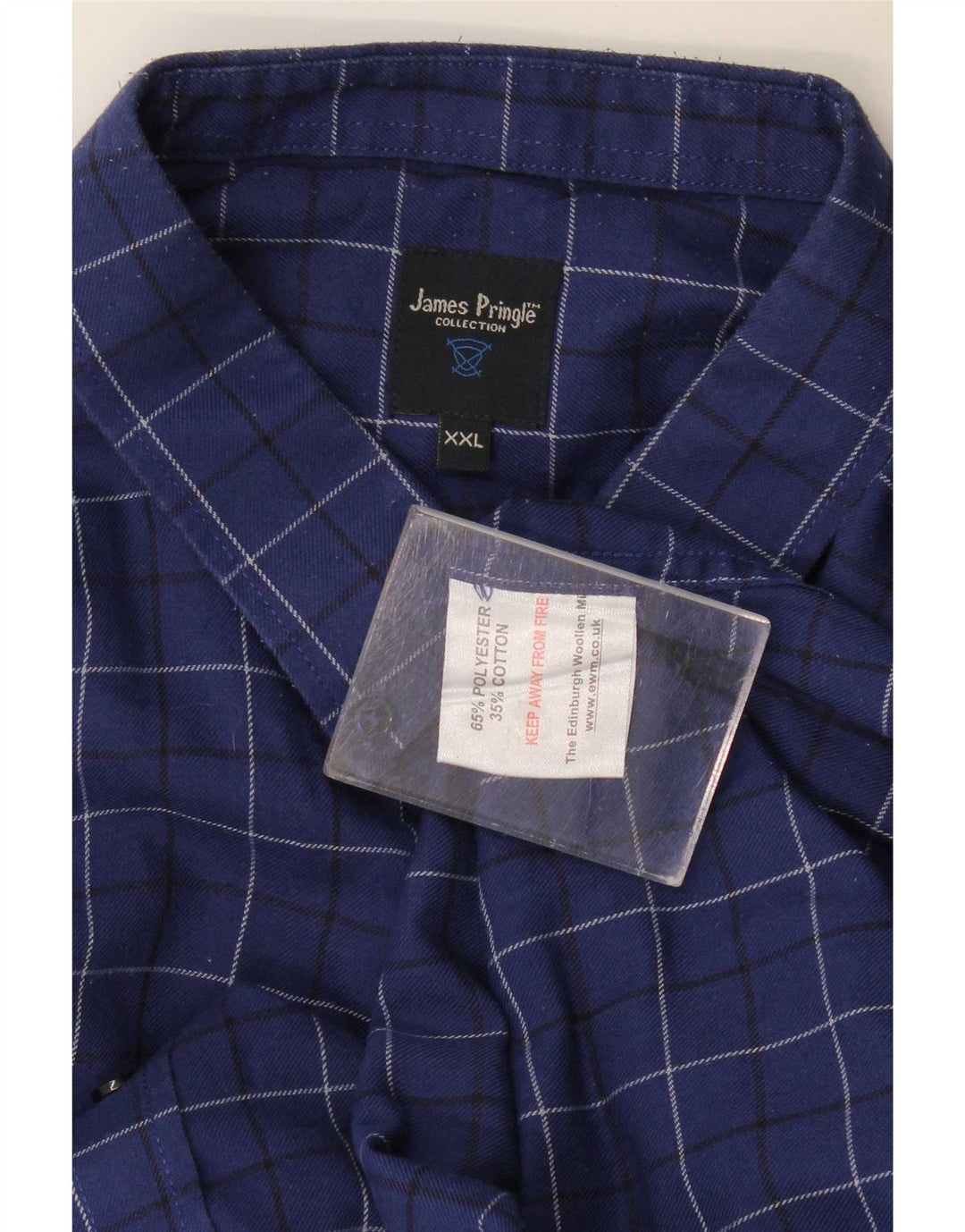 Camisa masculina de flanela James Pringle 2XL poliéster xadrez azul marinho