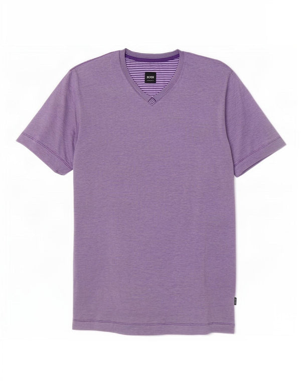 Hugo Boss Mens Regular Fit Camiseta Top Grande Roxo Risca de Giz de Algodão