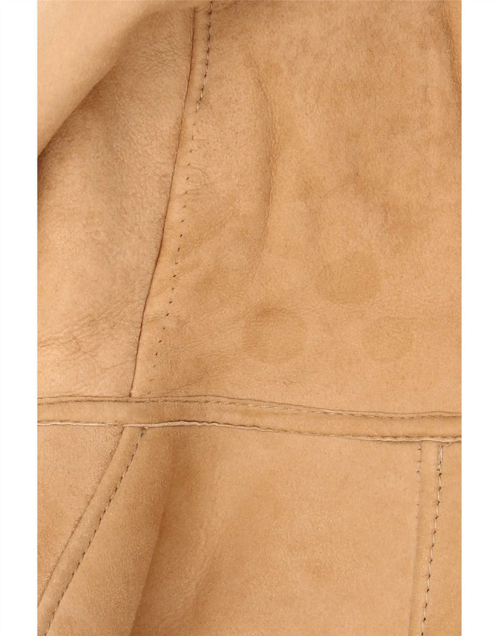 Jaqueta feminina vintage com capuz Shearling UK 12 Médio Bege