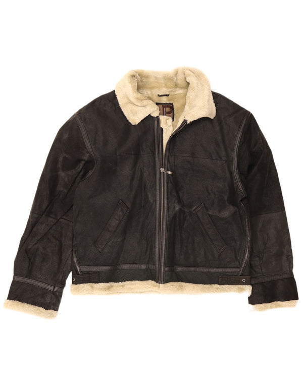 Jaqueta masculina Shearling Conbipel Reino Unido 42 XL couro preto