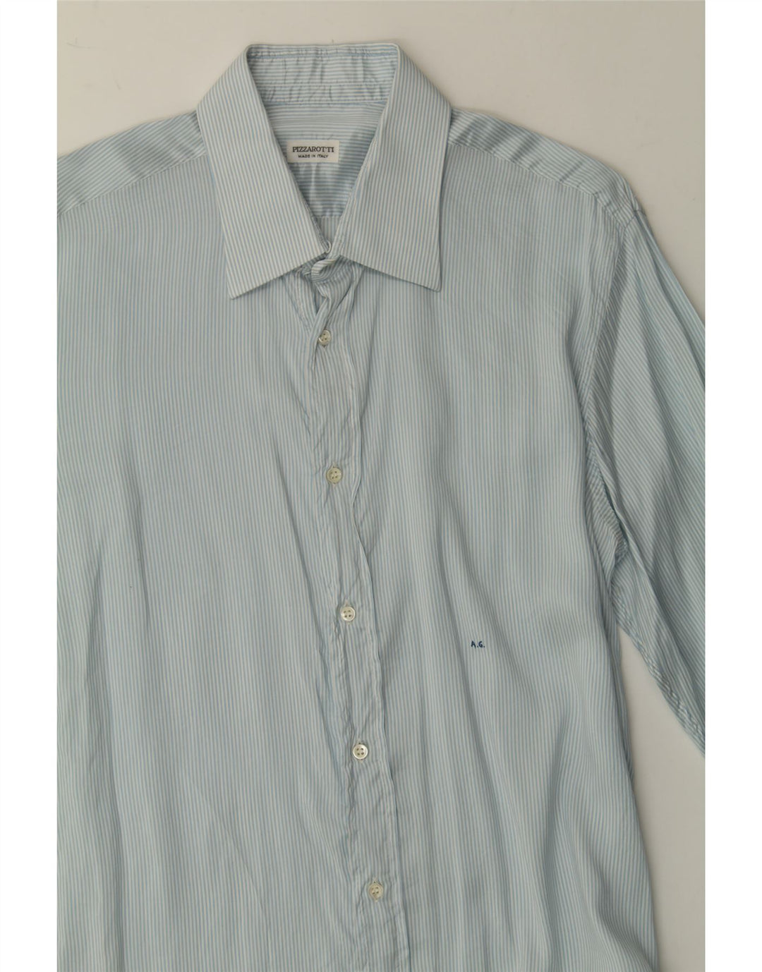 VINTAGE Mens Shirt Medium Blue Pinstripe Vintage Vintage and Second-Hand Vintage from Messina Hembry 