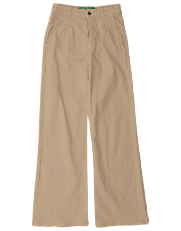 Benetton Jeans feminino cintura alta com perna larga Reino Unido 8 pequeno W26 L31 algodão bege