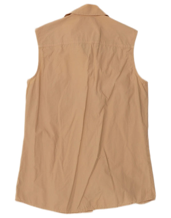 Camisa feminina sem mangas de fim de semana Max Mara Reino Unido 10 algodão bege pequeno