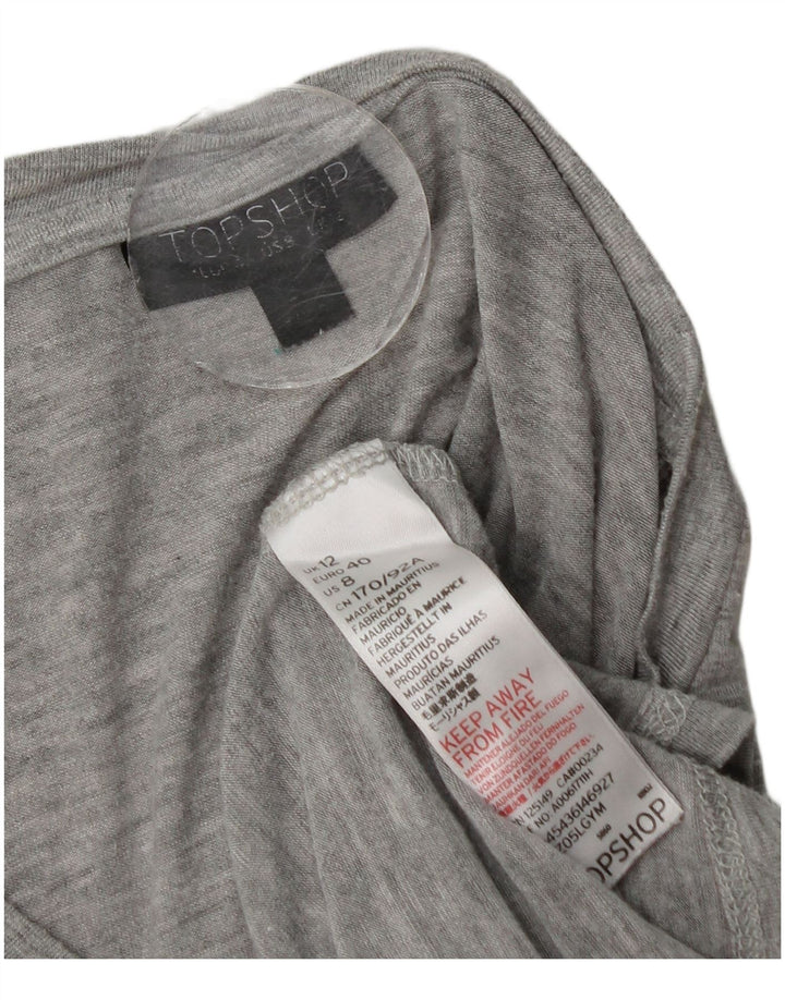 Topshop feminino com babado frontal manga comprida Reino Unido 12 cinza médio manchado
