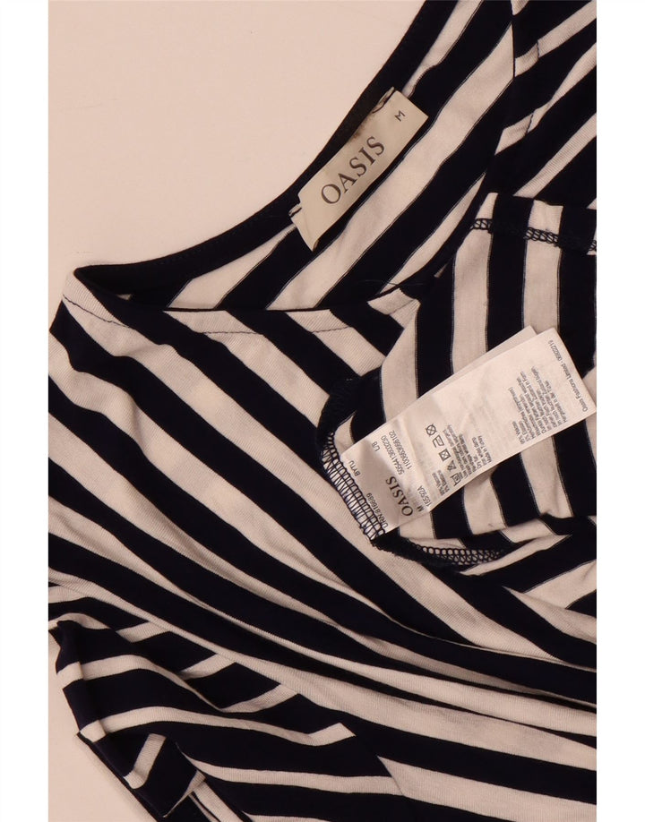 Vestido feminino Oasis com gravata frontal assimétrica Reino Unido 12 médio listrado azul marinho