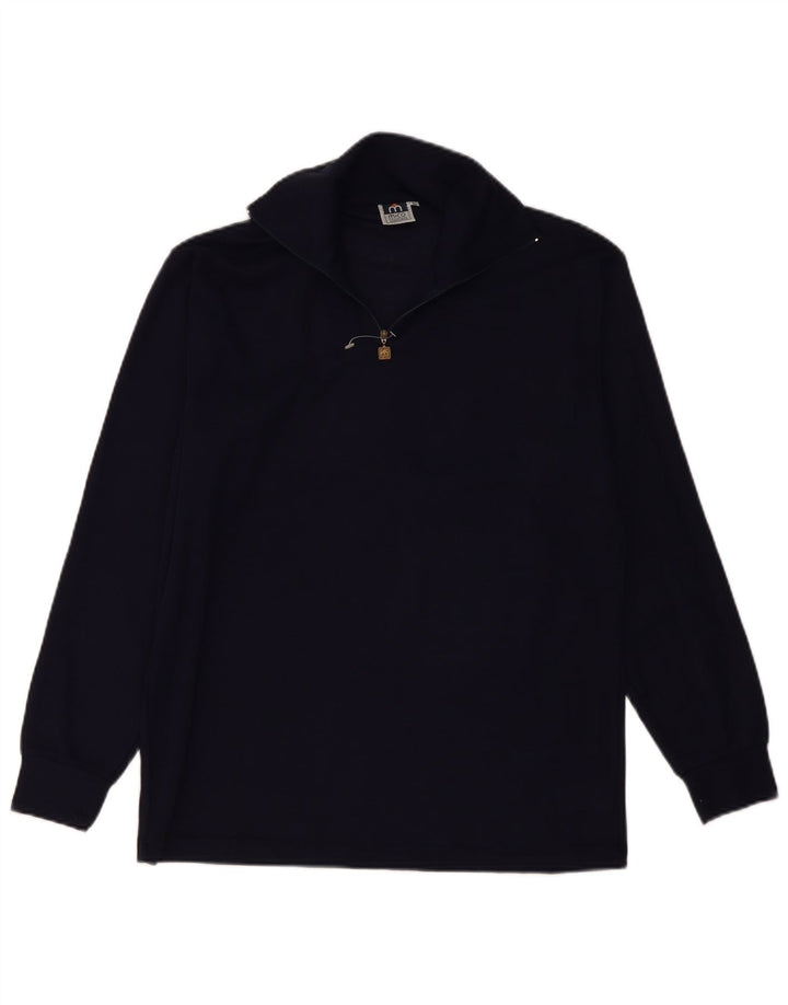 Suéter masculino vintage com gola e zíper IT 50 lã azul marinho médio
