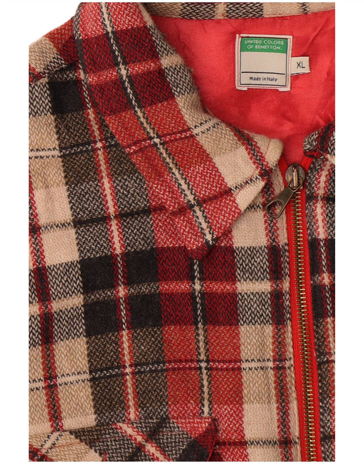 Camiseta feminina Benetton Oversized UK 18 XL poliéster xadrez vermelho