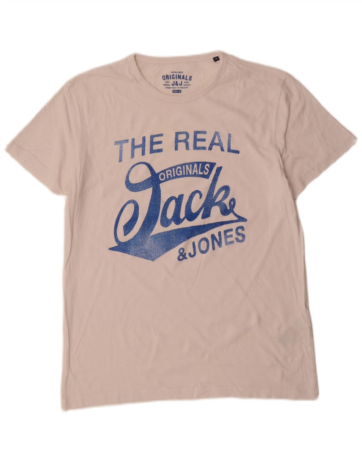 Camiseta gráfica masculina Jack & Jones Top médio algodão branco