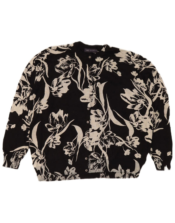 Suéter cardigã feminino MARKS & SPENCER UK 20 2XL preto floral