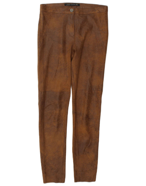 Calça feminina casual skinny Zara XS W24 L26 poliéster marrom