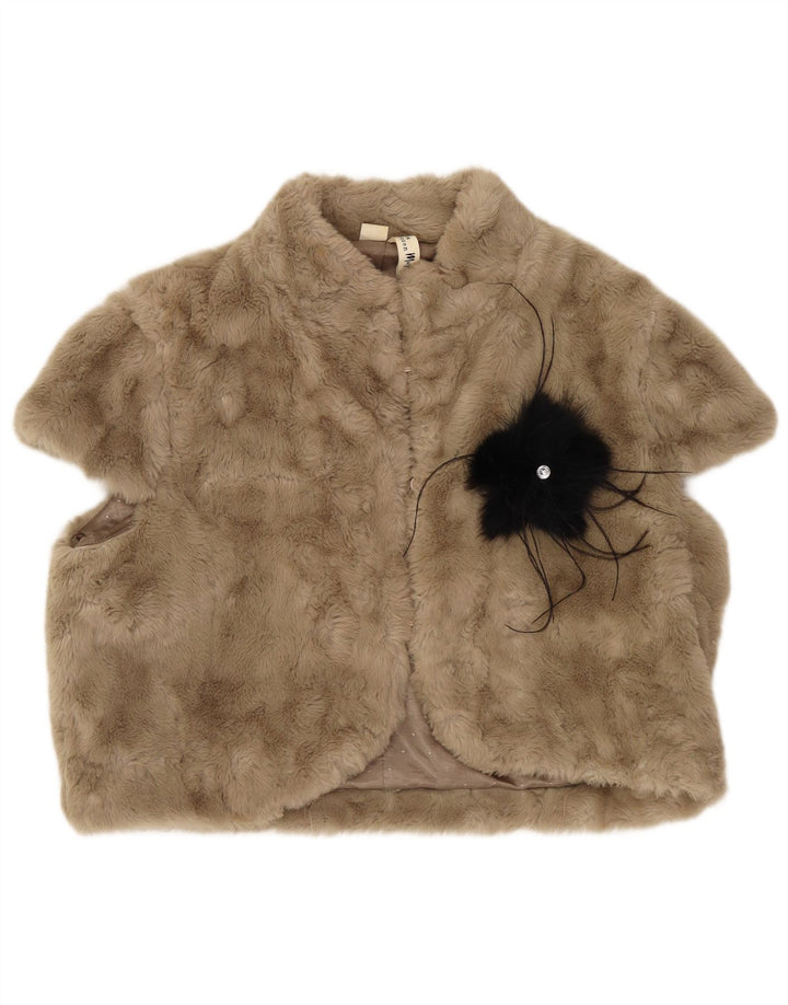 Monsoon Womens Faux Fur Gilet UK 14 Grande Poliéster Floral Marrom