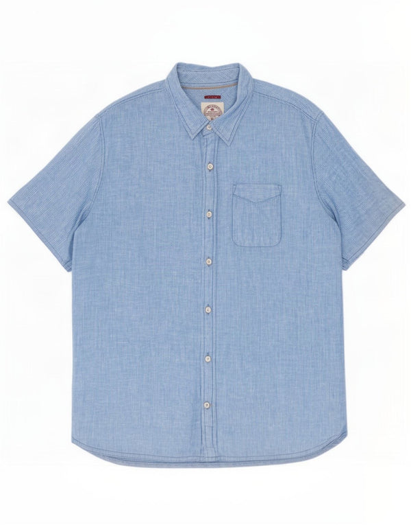 Camisa masculina de manga curta Fat Face grande linho azul risca de giz