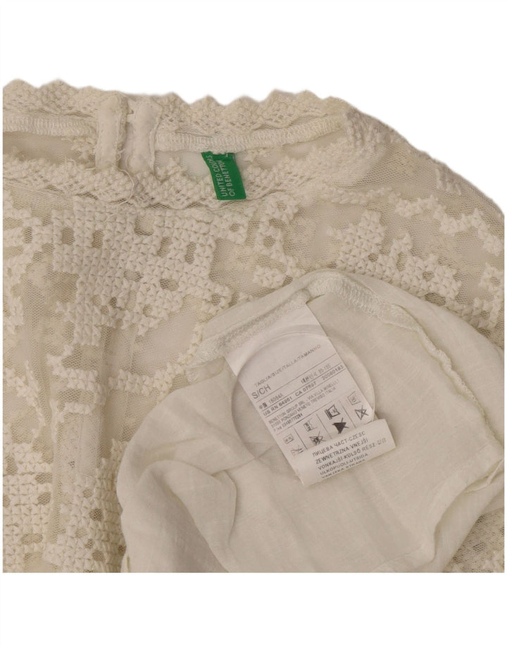 Blusa feminina Benetton manga comprida oversized Reino Unido 10 algodão branco pequeno