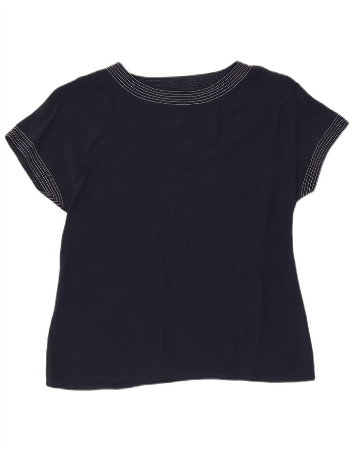 VINTAGE Womens T-Shirt Top UK 12 Medium Navy Blue