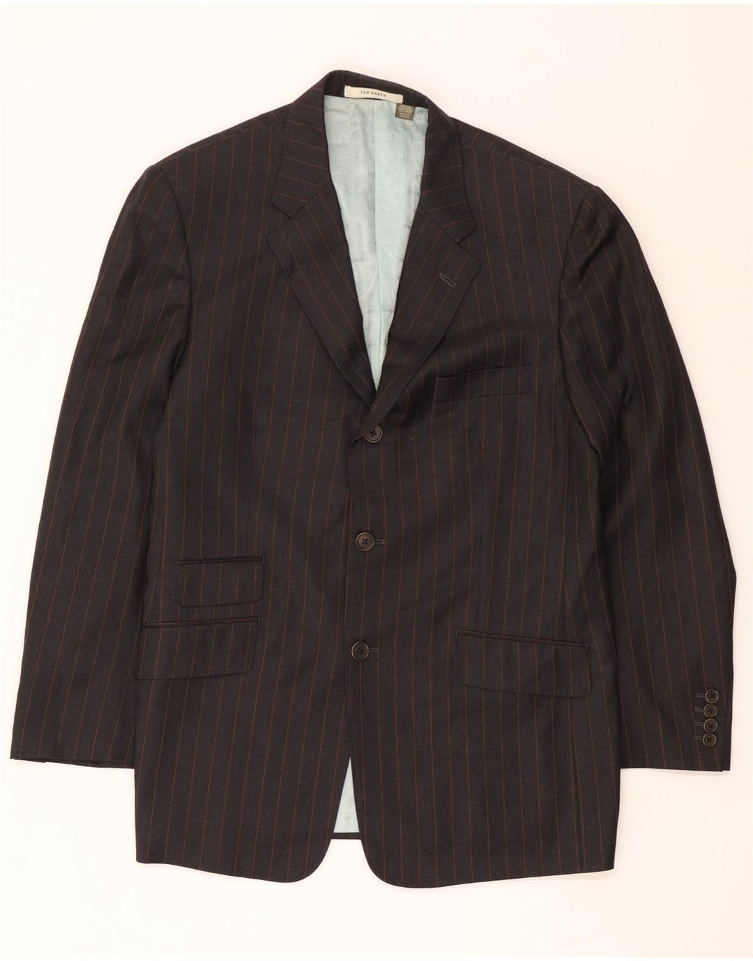 Jaqueta blazer masculina Ted Baker com 3 botões EU 42 XL lã listrada cinza