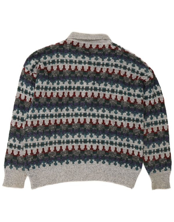 Suéter masculino VINTAGE com gola polo IT 48 médio multicolorido Fair Isle